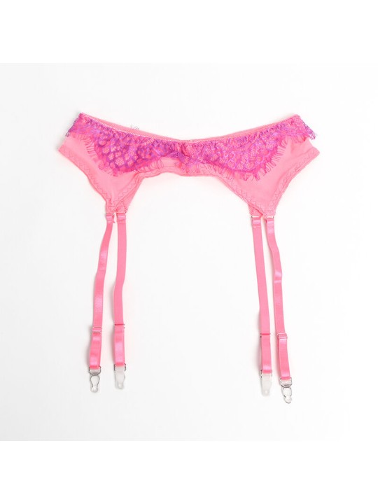 SUBBLIME 955359 SET SUJETADOR CON ENCAJE Y LIGUEROS ROSA Y MORADO S M