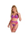 SUBBLIME 955366 SET SUJETADOR CON ENCAJE Y LIGUEROS ROSA Y MORADO L XL