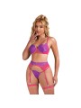 SUBBLIME 955366 SET SUJETADOR CON ENCAJE Y LIGUEROS ROSA Y MORADO L XL