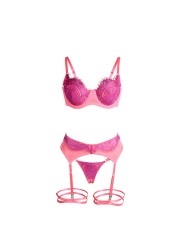 SUBBLIME 955366 SET SUJETADOR CON ENCAJE Y LIGUEROS ROSA Y MORADO L XL