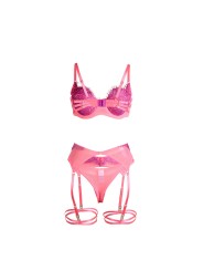 SUBBLIME 955366 SET SUJETADOR CON ENCAJE Y LIGUEROS ROSA Y MORADO L XL