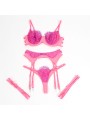SUBBLIME 955366 SET SUJETADOR CON ENCAJE Y LIGUEROS ROSA Y MORADO L XL