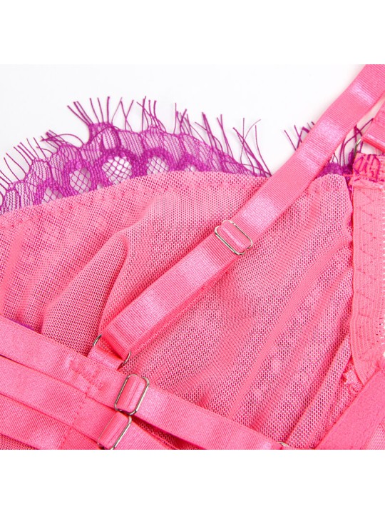 SUBBLIME 955366 SET SUJETADOR CON ENCAJE Y LIGUEROS ROSA Y MORADO L XL
