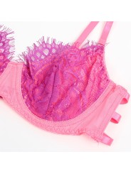 SUBBLIME 955366 SET SUJETADOR CON ENCAJE Y LIGUEROS ROSA Y MORADO L XL