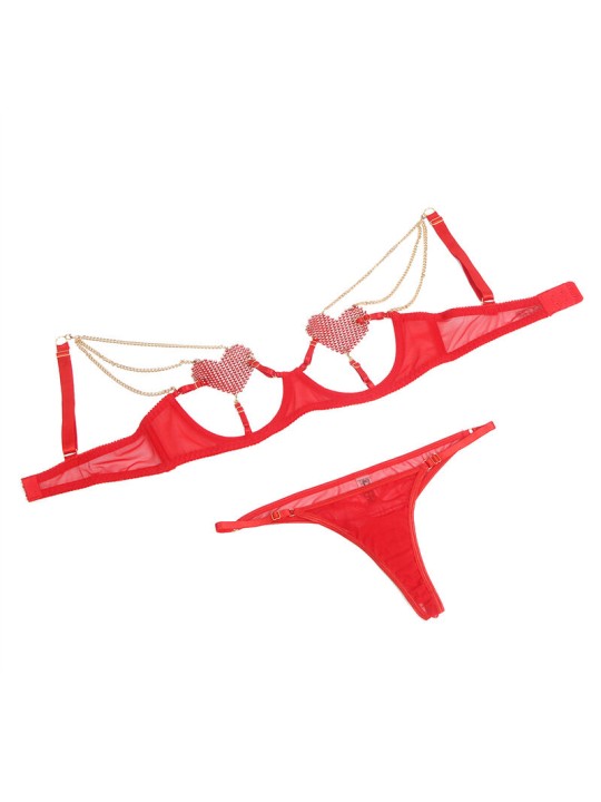 SUBBLIME 955519 CONJUNTO SUJETADOR CON CADENAS Y CORAZON DE MALLA ROJO S M