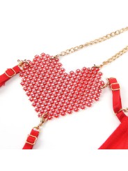 SUBBLIME 955519 CONJUNTO SUJETADOR CON CADENAS Y CORAZON DE MALLA ROJO S M