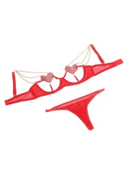 SUBBLIME 955526 CONJUNTO SUJETADOR CON CADENAS Y CORAZON DE MALLA ROJO L XL
