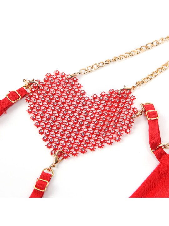 SUBBLIME 955526 CONJUNTO SUJETADOR CON CADENAS Y CORAZON DE MALLA ROJO L XL