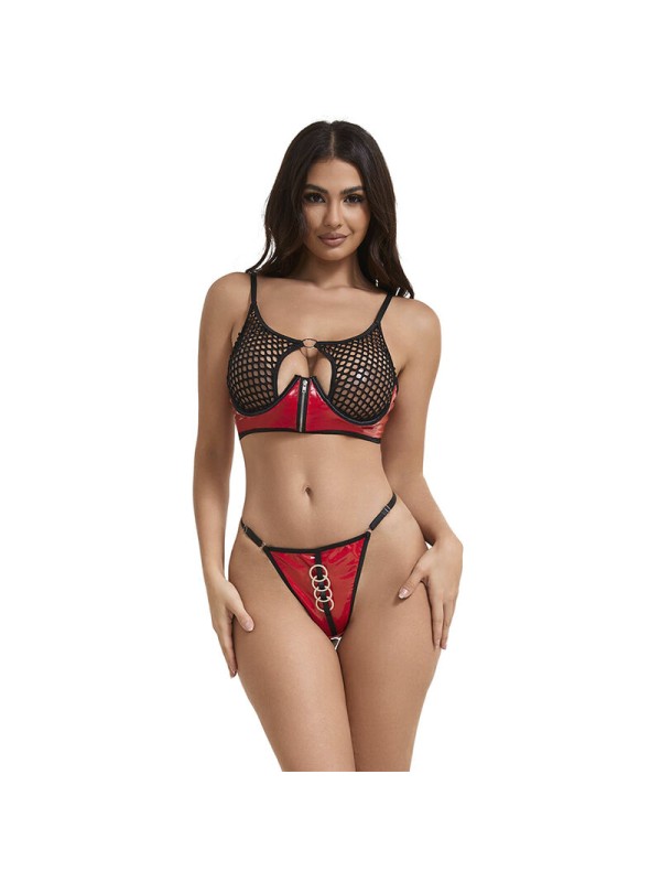 SUBBLIME 955540 CONJUNTO SUJETADOR CON CREMALLERA DE MALLA DE CHAROL ROJO L XL