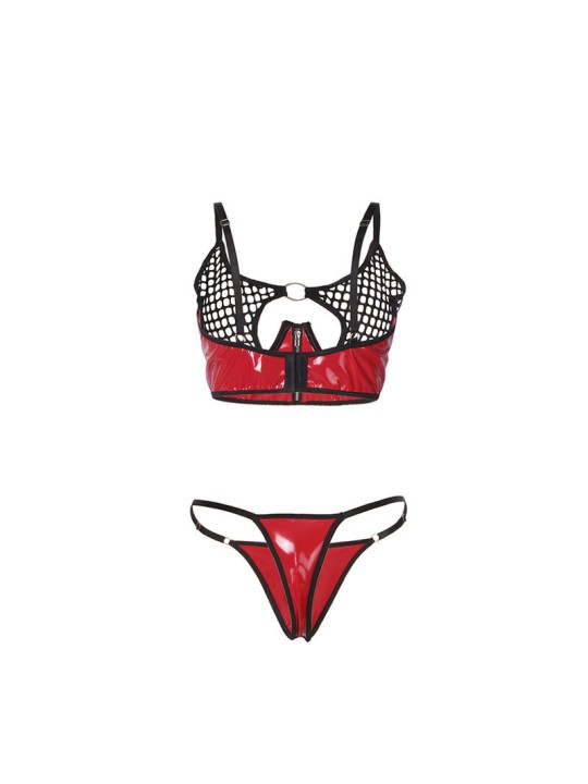 SUBBLIME 955540 CONJUNTO SUJETADOR CON CREMALLERA DE MALLA DE CHAROL ROJO L XL