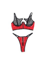 SUBBLIME 955540 CONJUNTO SUJETADOR CON CREMALLERA DE MALLA DE CHAROL ROJO L XL