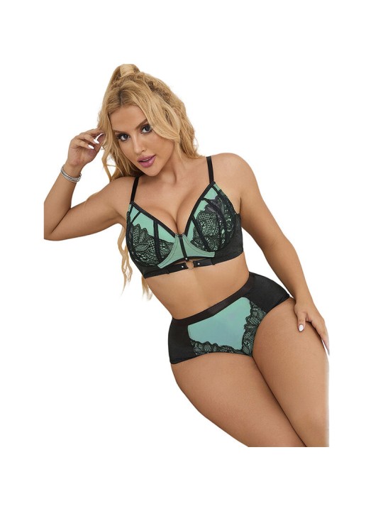 SUBBLIME 955557 CONJUNTO SUJETADOR CON CREMALLERA DE MALLA DE CHAROL VERDE S M