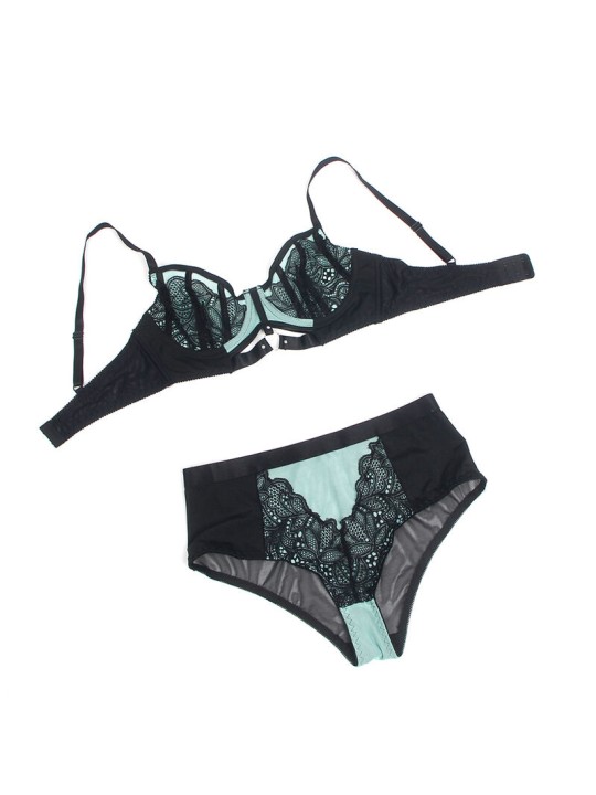 SUBBLIME 955564 CONJUNTO SUJETADOR CON CREMALLERA DE MALLA DE CHAROL VERDE L XL
