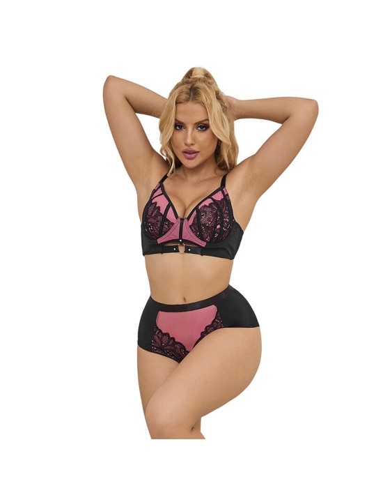 SUBBLIME 955571 CONJUNTO SUJETADOR CON CREMALLERA DE MALLA DE CHAROL ROSA S M