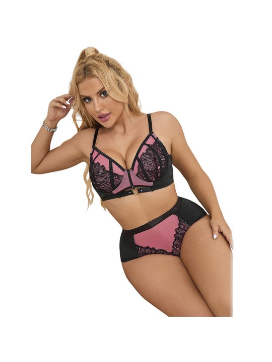 SUBBLIME 955571 CONJUNTO SUJETADOR CON CREMALLERA DE MALLA DE CHAROL ROSA S M