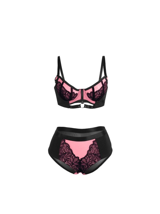 SUBBLIME 955571 CONJUNTO SUJETADOR CON CREMALLERA DE MALLA DE CHAROL ROSA S M