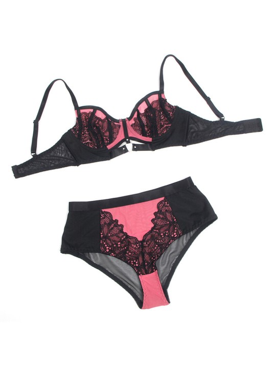 SUBBLIME 955571 CONJUNTO SUJETADOR CON CREMALLERA DE MALLA DE CHAROL ROSA S M