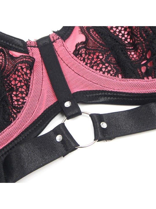 SUBBLIME 955571 CONJUNTO SUJETADOR CON CREMALLERA DE MALLA DE CHAROL ROSA S M