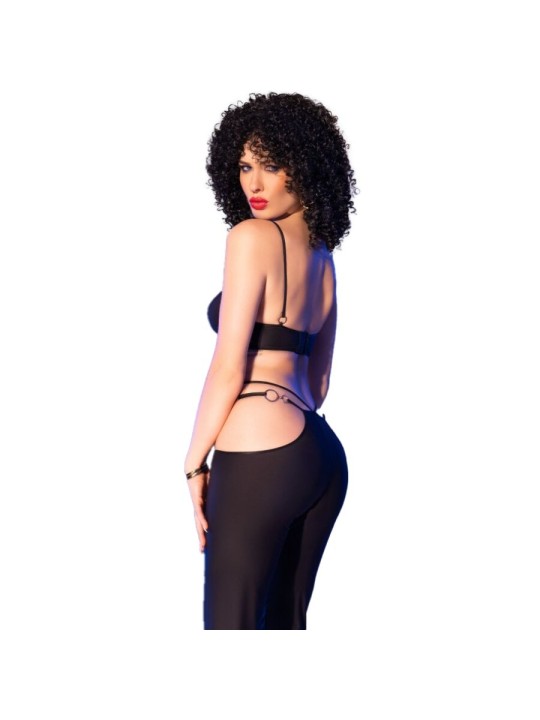 CHILIROSE CR 4851 SET TOP NEGRO Y LEGGINS CON COMPLEMENTOS DORADOS