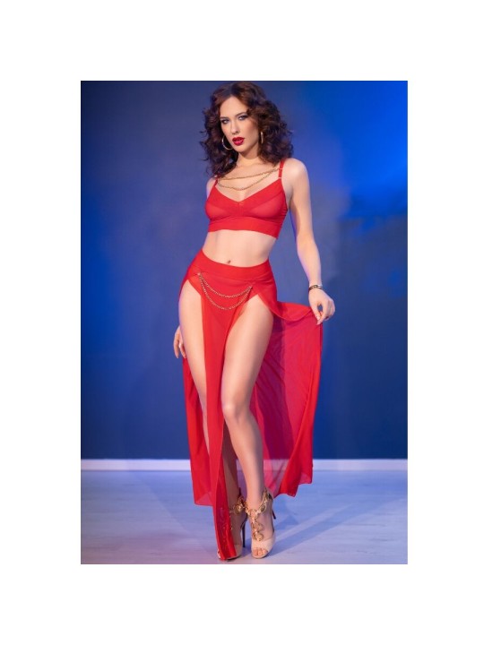 CHILIROSE CR 4850 SET TOP ROJO Y LEGGINS CON COMPLEMENTOS DORADOS S