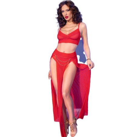 CHILIROSE CR 4850 SET TOP ROJO Y LEGGINS CON COMPLEMENTOS DORADOS S