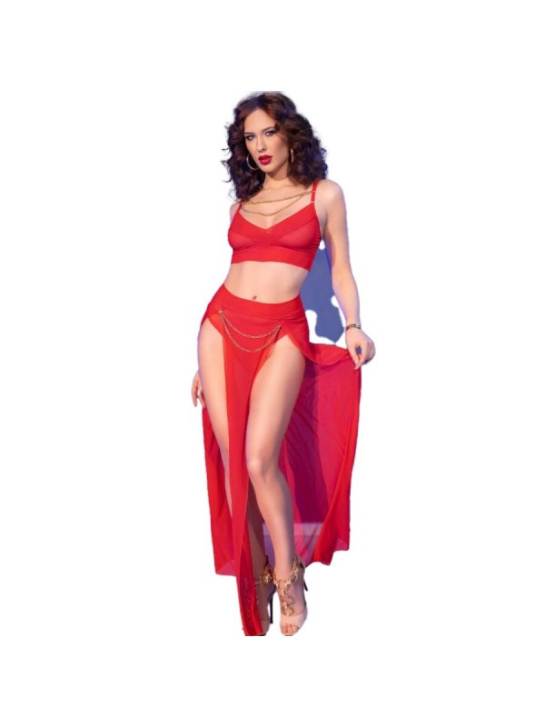 CHILIROSE CR 4850 SET TOP ROJO Y LEGGINS CON COMPLEMENTOS DORADOS S