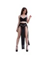 CHILIROSE CR 4672 TOP NEGRO FALDA Y TANGA CON CADENAS DORADAS S