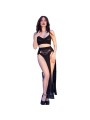 CHILIROSE CR 4672 TOP NEGRO FALDA Y TANGA CON CADENAS DORADAS S