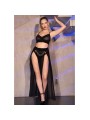 CHILIROSE CR 4672 TOP NEGRO FALDA Y TANGA CON CADENAS DORADAS S