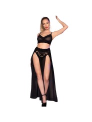 CHILIROSE CR 4672 TOP NEGRO FALDA Y TANGA CON CADENAS DORADAS S