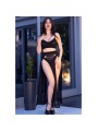 CHILIROSE CR 4672 TOP NEGRO FALDA Y TANGA CON CADENAS DORADAS S