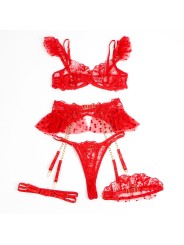 SUBBLIME 957506 CONJUNTO SUJETADOR Y LIGA DE ENCAJE ROJO S M