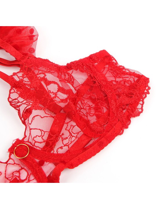 SUBBLIME 957506 CONJUNTO SUJETADOR Y LIGA DE ENCAJE ROJO S M