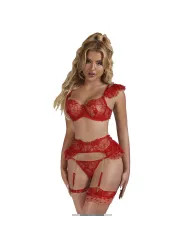 SUBBLIME 957506 CONJUNTO SUJETADOR Y LIGA DE ENCAJE ROJO S M