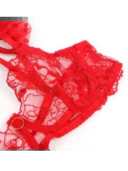 SUBBLIME 957506 CONJUNTO SUJETADOR Y LIGA DE ENCAJE ROJO S M