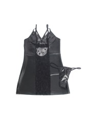 SUBBLIME 957520 VESTIDO DE CUERO CON ENCAJE FLORAL NEGRO S M