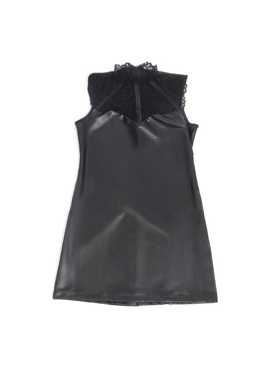 SUBBLIME 957544 VESTIDO DE CUERO CON CUELLO DE ENCAJE NEGRO S M