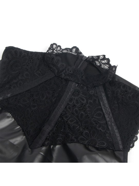 SUBBLIME 957544 VESTIDO DE CUERO CON CUELLO DE ENCAJE NEGRO S M