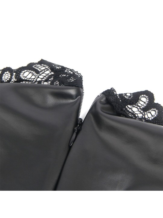 SUBBLIME 957544 VESTIDO DE CUERO CON CUELLO DE ENCAJE NEGRO S M