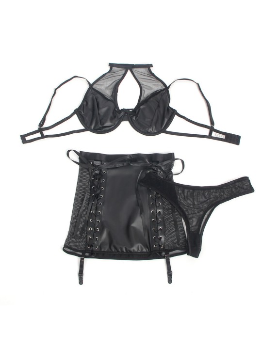 SUBBLIME 957582 CONJUNTO SUJETADOR Y FALDA DE CUERO NEGRO S M