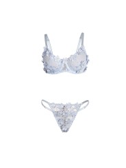 SUBBLIME 957629 CONJUNTO SUJETADOR Y PANTIES CON BORDADOS DE FLORES CELESTE S M