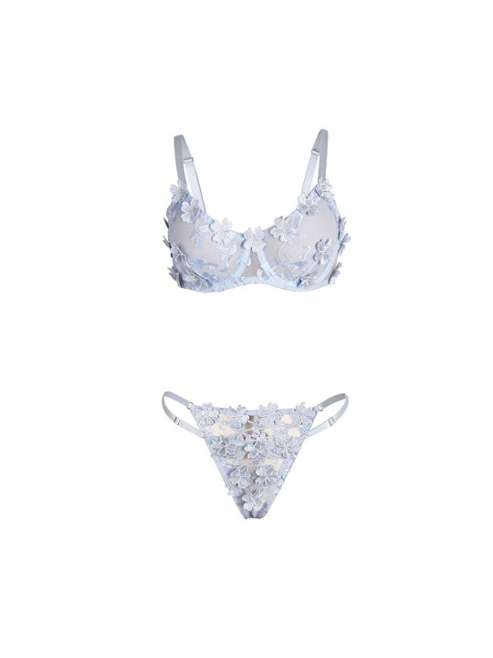 SUBBLIME 957629 CONJUNTO SUJETADOR Y PANTIES CON BORDADOS DE FLORES CELESTE S M