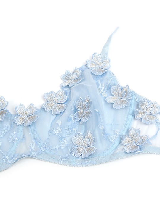 SUBBLIME 957629 CONJUNTO SUJETADOR Y PANTIES CON BORDADOS DE FLORES CELESTE S M