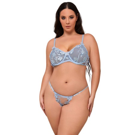 SUBBLIME 957629 CONJUNTO SUJETADOR Y PANTIES CON BORDADOS DE FLORES CELESTE S M