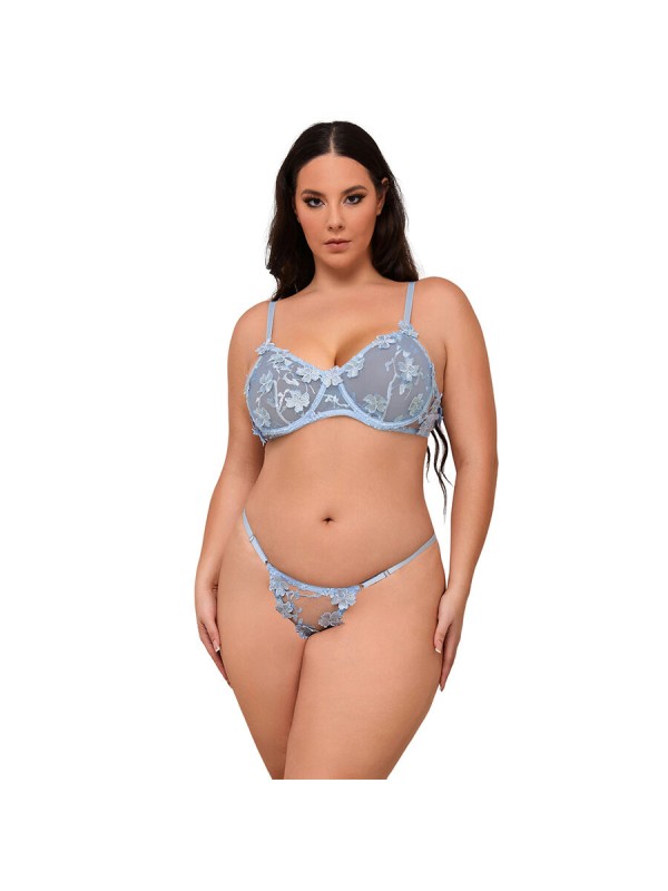 SUBBLIME 957629 CONJUNTO SUJETADOR Y PANTIES CON BORDADOS DE FLORES CELESTE S M