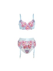 SUBBLIME 957643 CONJUNTO SUJETADOR Y LIGUERO CON BORDADOS DE FLORES ROSAS S M