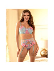 SUBBLIME 957643 CONJUNTO SUJETADOR Y LIGUERO CON BORDADOS DE FLORES ROSAS S M