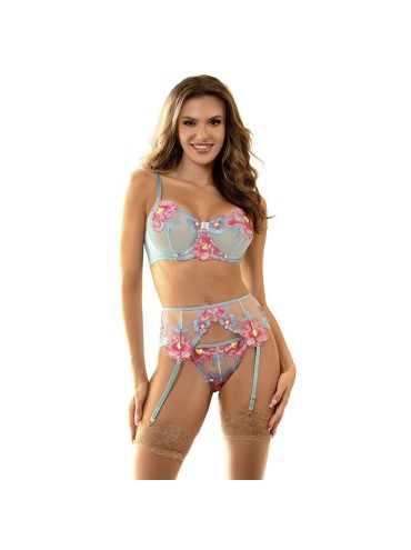 SUBBLIME 957643 CONJUNTO SUJETADOR Y LIGUERO CON BORDADOS DE FLORES ROSAS S M