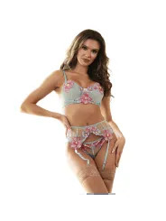 SUBBLIME 957643 CONJUNTO SUJETADOR Y LIGUERO CON BORDADOS DE FLORES ROSAS S M
