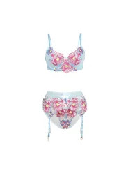 SUBBLIME 957643 CONJUNTO SUJETADOR Y LIGUERO CON BORDADOS DE FLORES ROSAS S M
